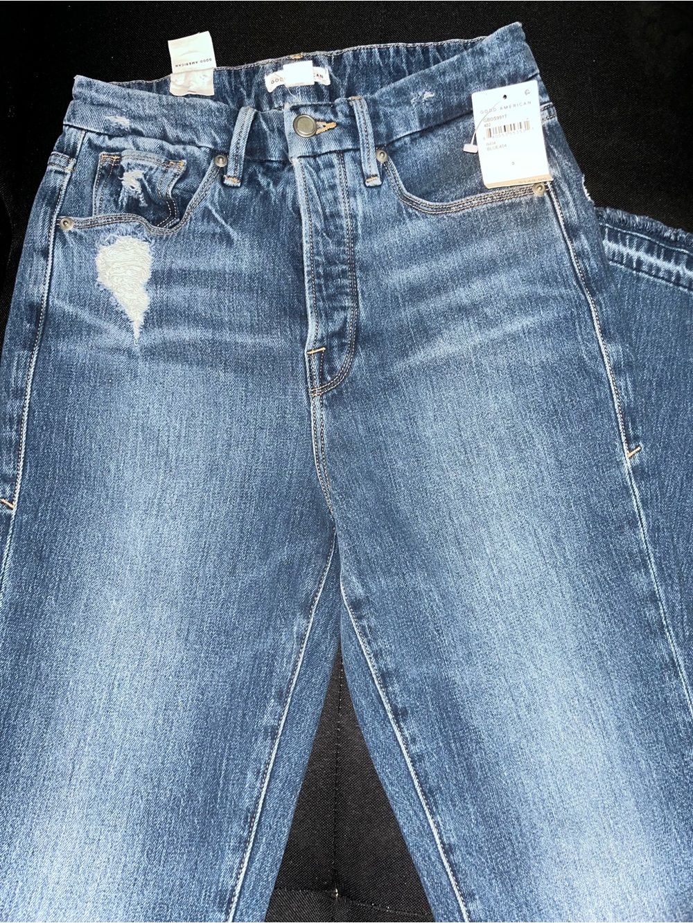 Good American Light Blue High-Rise Distressed Jeans